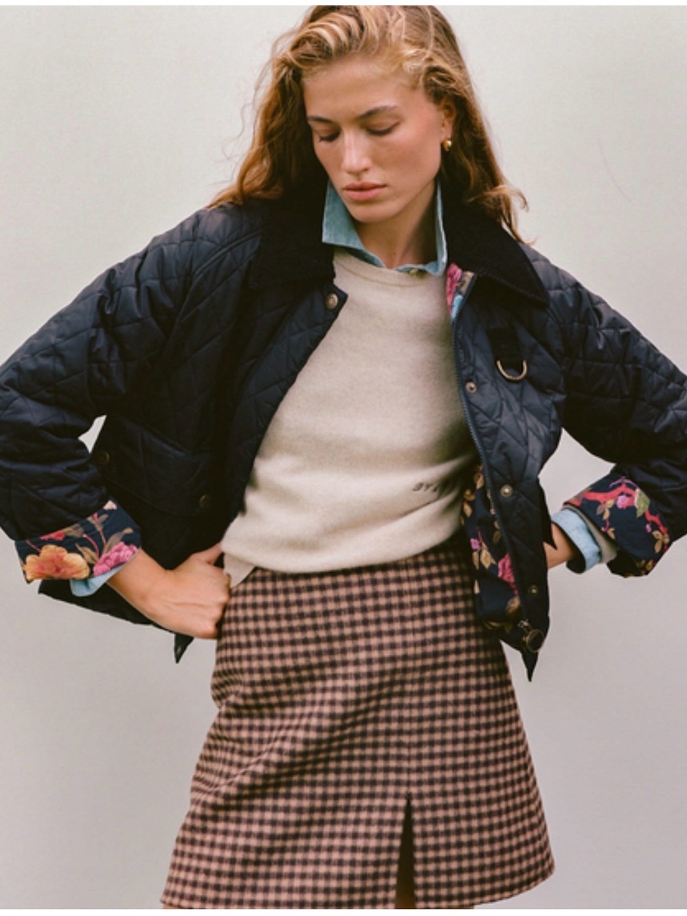 Barbour x Tuckernuck - Quilted Black Cropped Jacket with Floral Trim